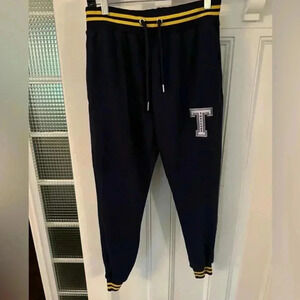 Top class apparel navy joggers/sweatpants yellow & blue stripe accents sz medium